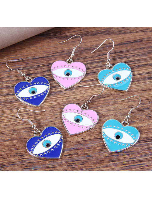 Fashion Navy Blue Alloy Drip Oil Eye Love Earrings