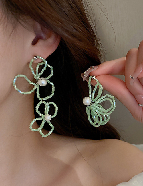 Fashion Green Acrylic Flower Asymmetric Stud Earrings