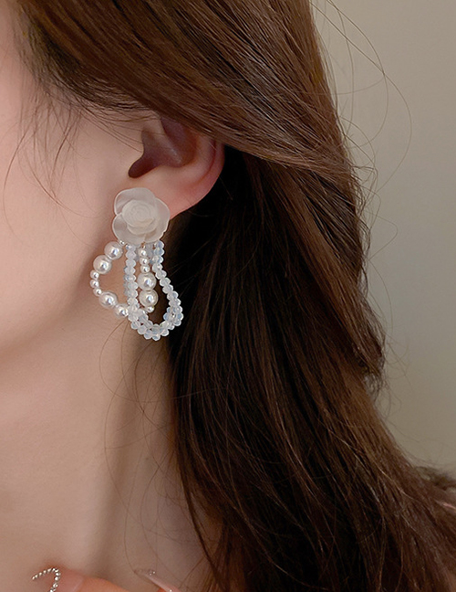 Fashion White Bow Acrylic Bow Flower Earrings