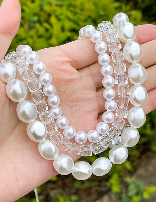 Fashion White Pearl Crystal Beaded Multilayer Necklace