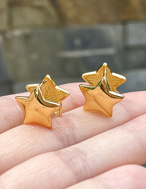 Fashion Gold Brass Double Sided Pentagram Earrings