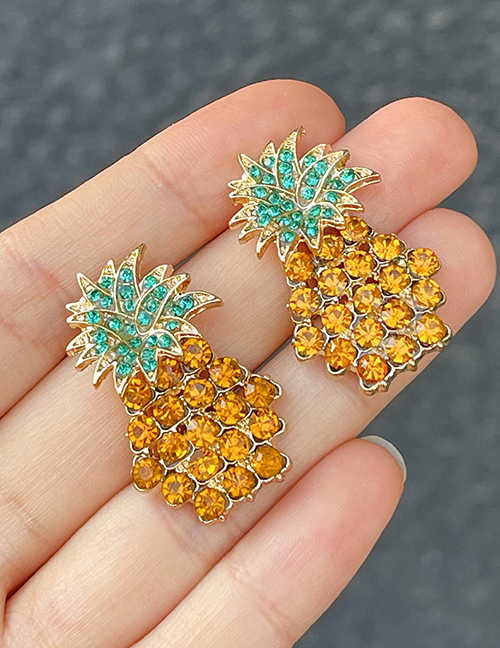 Fashion Color Alloy Diamond Pineapple Stud Earrings