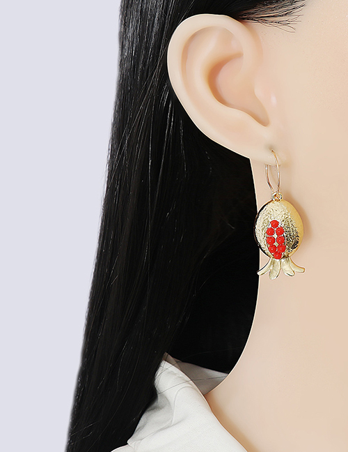 Fashion Gold Alloy Geometric Fruit Pomegranate Earrings