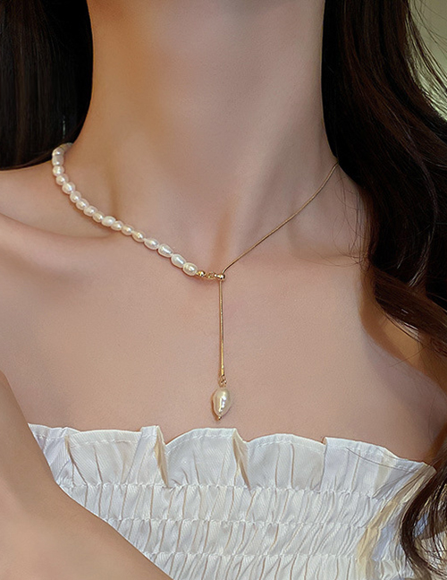 Fashion Gold Pearl Beaded Panel Necklace