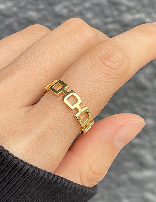 Fashion Gold Copper Cutout Square Ring