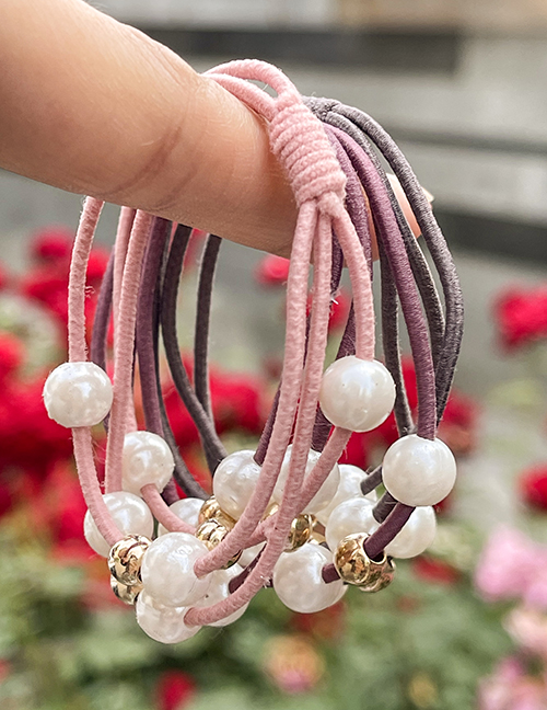 Fashion Pink Alloy Pearl Beaded Multilayer Hair Rope