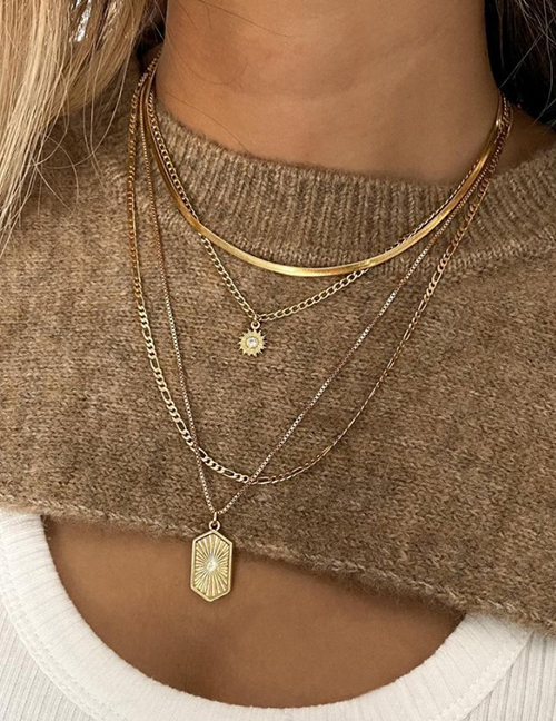 Fashion Gold Alloy Geometric Tag Multilayer Necklace