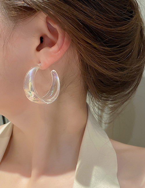 Fashion Silver Needle--transparent Resin Mermaid Round Earrings