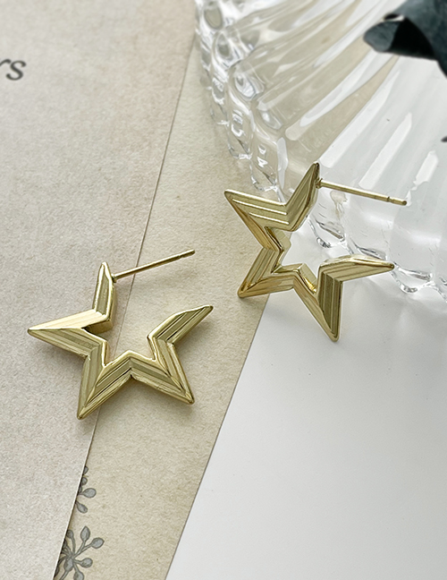 Fashion Gold Titanium Steel Pentagram Stud Earrings