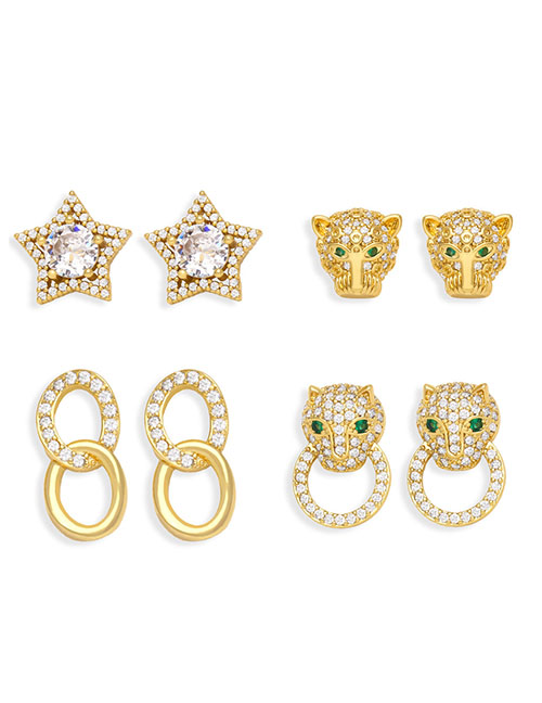 Fashion A Brass Diamond Pentagram Stud Earrings