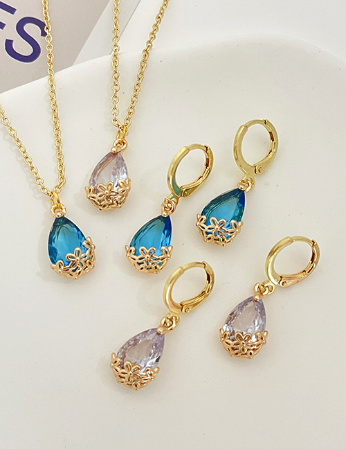 Fashion Blue Alloy Diamond Pattern Waterdrop Pendant Necklace