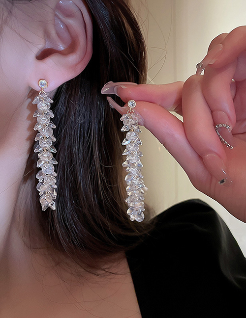 Fashion Transparent Geometric Crystal Flower Tassel Earrings
