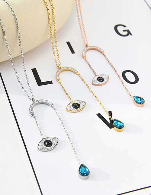 Fashion Gold Alloy Diamond Eye Drop Necklace