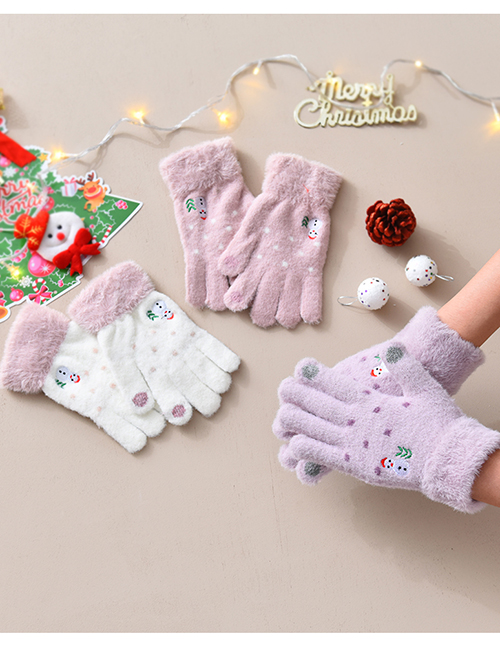Fashion Pink Fabric Plush Christmas Snowman Touch Screen Gloves