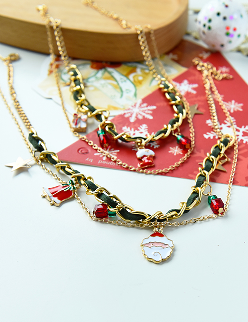 Fashion Santa Claus Alloy Chain Fabric Woven Christmas Tassel Double Necklace