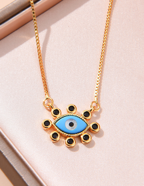 Fashion Blue Copper Inlaid Zirconium Drip Oil Eye Necklace