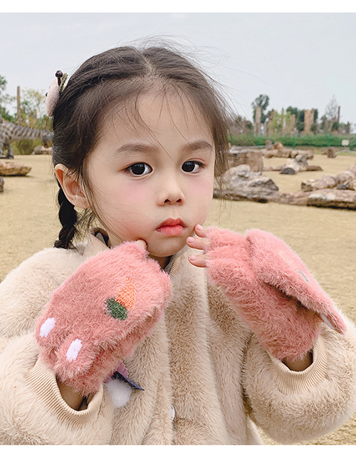 Fashion 1#korean Powder Carrot Rabbit [recommended 4-12 Years Old] Children's Plush Bunny Bear Paw Antlers Five-finger Gloves
