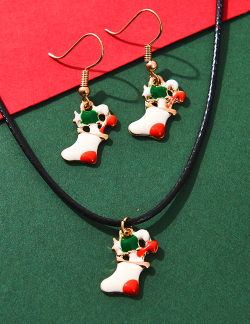 Fashion Color Alloy Drip Oil Christmas Socks Earrings Necklace Set