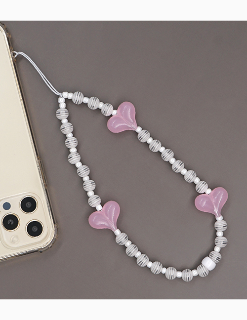 Fashion Pink Glass Rice Beads Beaded Acrylic Love Phone Chain