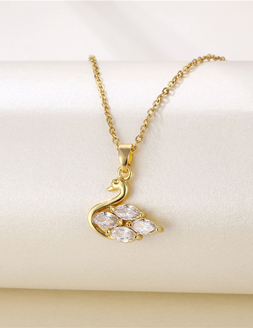 Fashion Gold Color Titanium Steel Diamond Geometric Swan Necklace