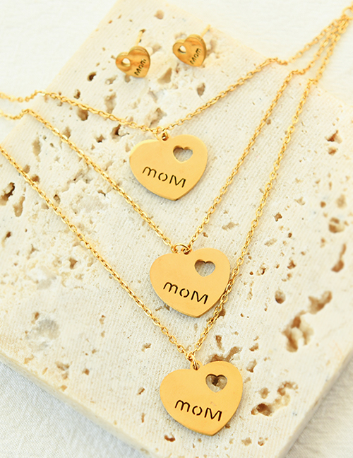 Fashion Gold Titanium Steel Multi-layer Love Letter Necklace And Earrings Set