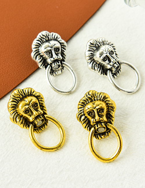 Fashion Silver Alloy Lion Head Ring Stud Earrings