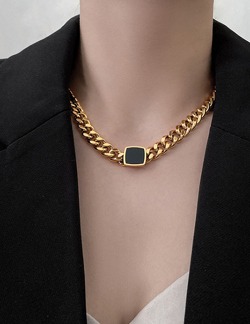 Fashion Gold Titanium Steel Cuban Chain Necklace