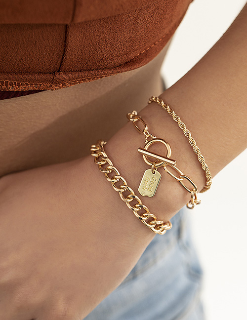 Fashion Gold Color Alloy Geometric Chain Tag Twist Bracelet Set