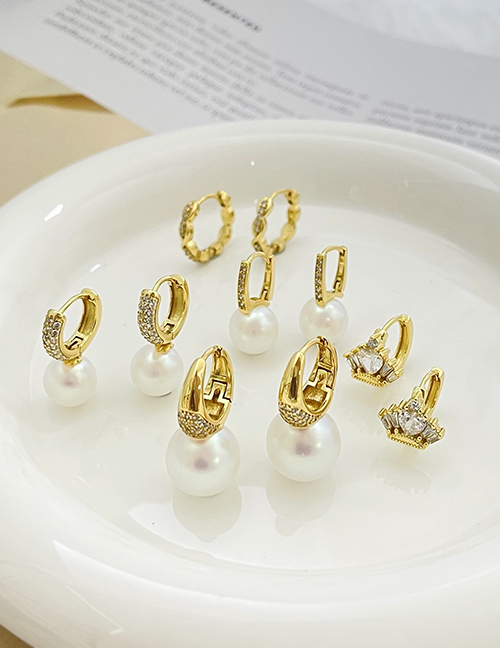 Fashion Gold-4 Brass Set Zircon Spiral Earrings