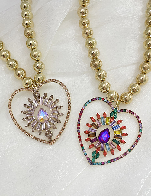 Fashion Color Alloy Diamond Heart Pendant Necklace