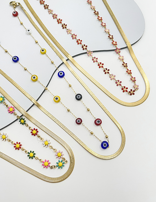 Fashion Color Titanium Steel Drop Oil Flower Serpentine Double Layer Necklace