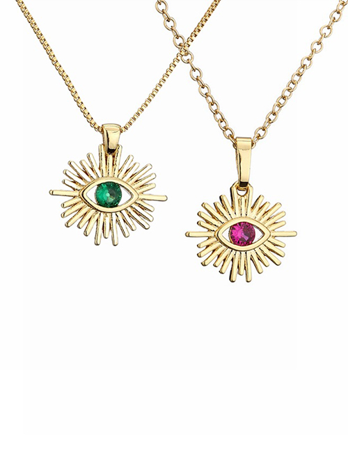 Fashion Green Needle Box Chain Bronze Diamond Eye Necklace
