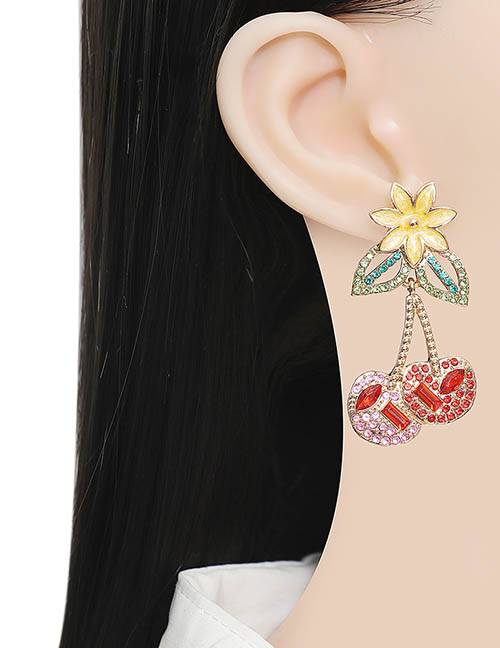 Fashion Color Alloy Diamond Fruit Stud Earrings