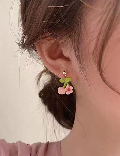 Fashion Gold Alloy Flower Cherry Stud Earrings