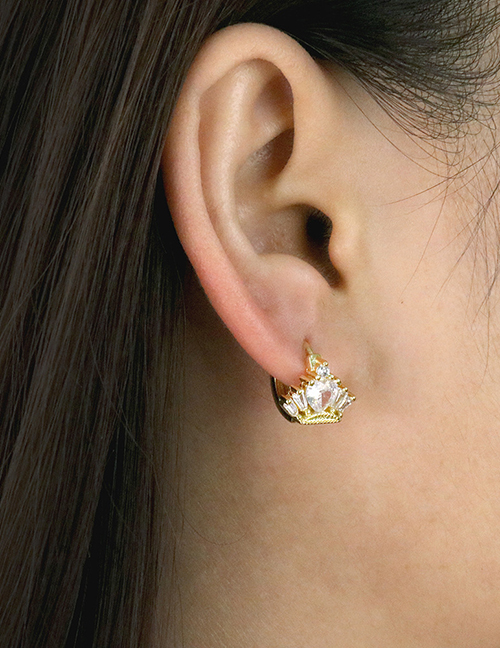 Fashion Crown Brass Gold Plated Zirconium Crown Earrings