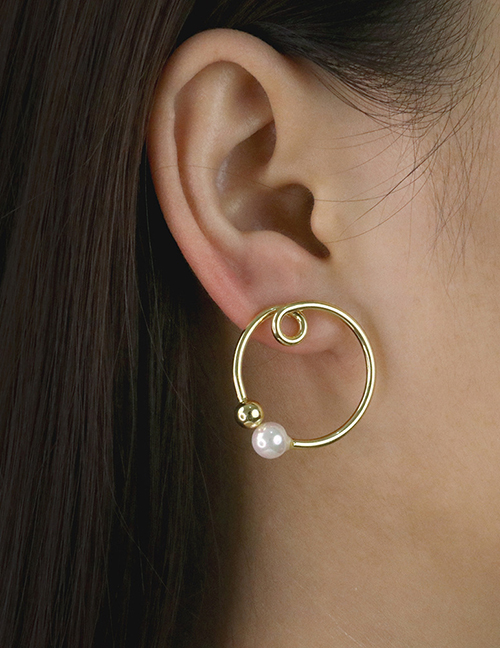 Fashion Gold Bronze Pearl Geometric Round Stud Earrings