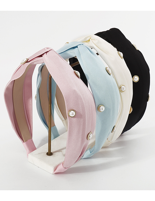 Fashion Pink Satin Cross Heart Pearl Broadband Headband