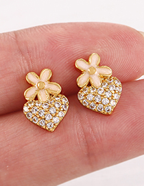 Fashion Gold Copper Inlaid Zirconium Love Flower Earrings
