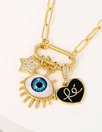 Fashion Black Copper Inlaid Zirconium Oil Dripping Eyes Letter Clip Necklace Necklace