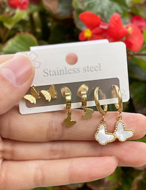 Fashion Gold Titanium Steel Shell Butterfly Earrings Set
