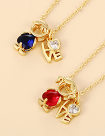 Fashion Red Copper Inlaid Zirconium Letter Necklace For Girls