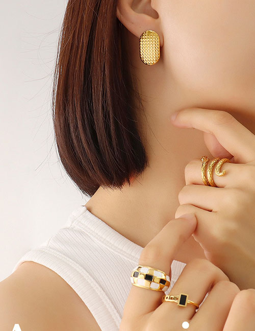 Fashion Pair Of Steel Earrings Titanium Beaded Geometric Stud Earrings