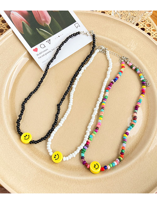 Fashion 1# Colorful Rice Beads Beaded Pottery Smiley Necklace