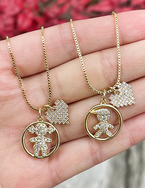 Fashion Gold Brass Inlaid Zirconium Girls Heart Pendant Necklace