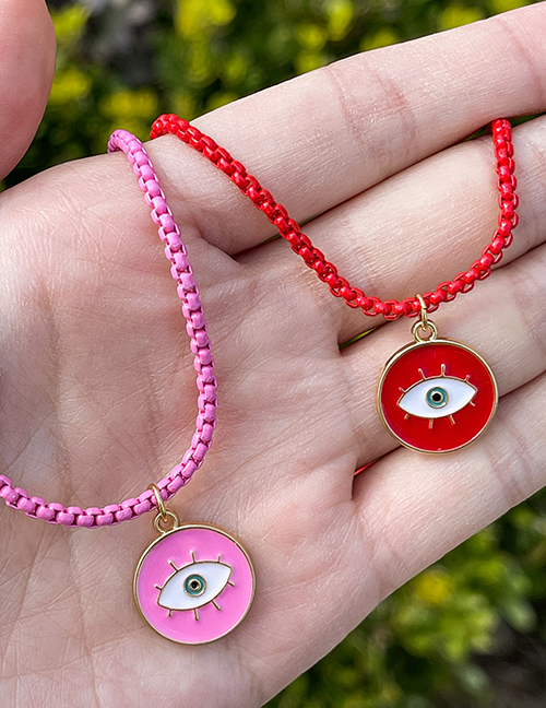 Fashion Pink Alloy Drop Oil Eye Round Pendant Necklace  Drip Oil