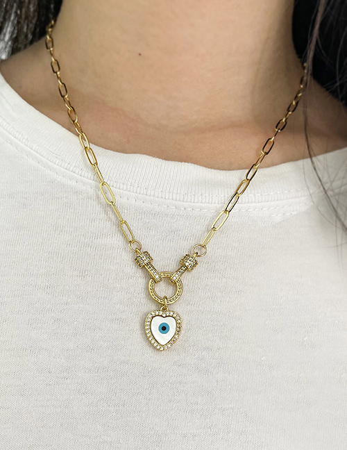 Fashion Gold Bronze Zirconium Shell Heart Pendant Necklace