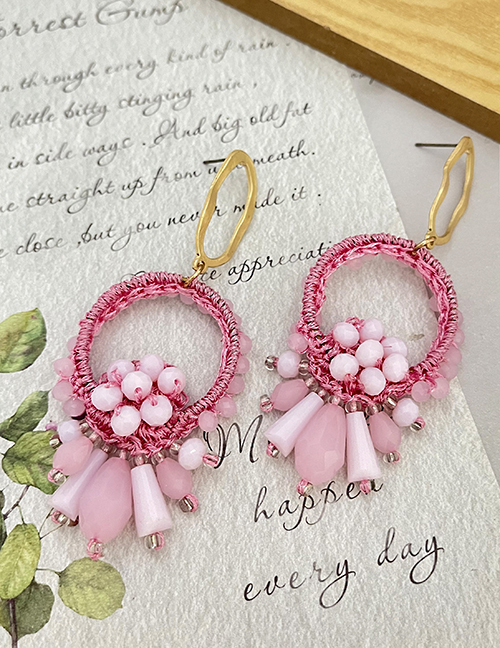 Fashion Pink Alloy Resin Geometric Hoop Earrings