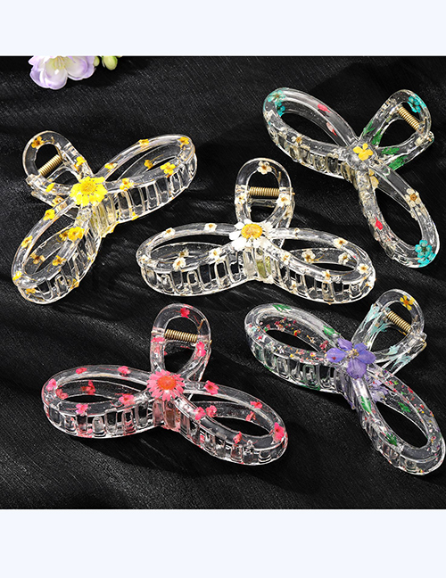 Fashion 1# Small Yellow Flower Resin Clear Epoxy Flower Bow Grab Clip