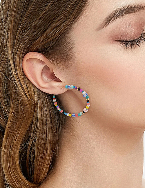 Fashion 1# Rice Beaded Round Earrings