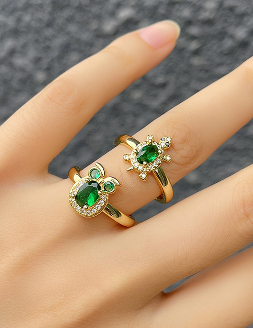 Fashion Green Brass Set Zirconium Owl Adjustable Ring